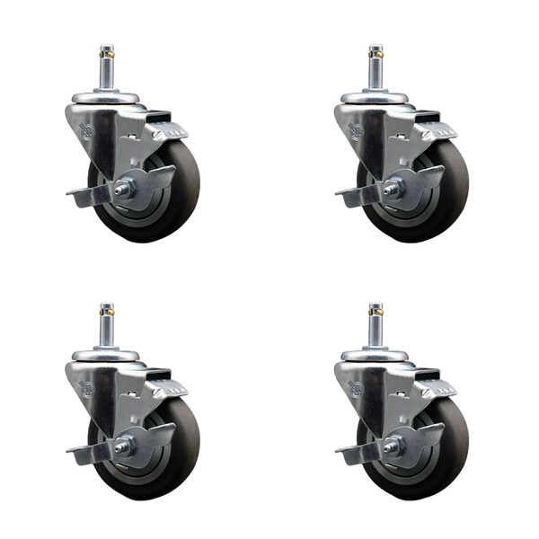 Service Caster 3.5'' Thermo Rubber Swivel 7/16'' Grip Ring Stem Caster Set with Brake, 4PK SCC-GR20S3514-TPRB-TLB-716138-4 - main